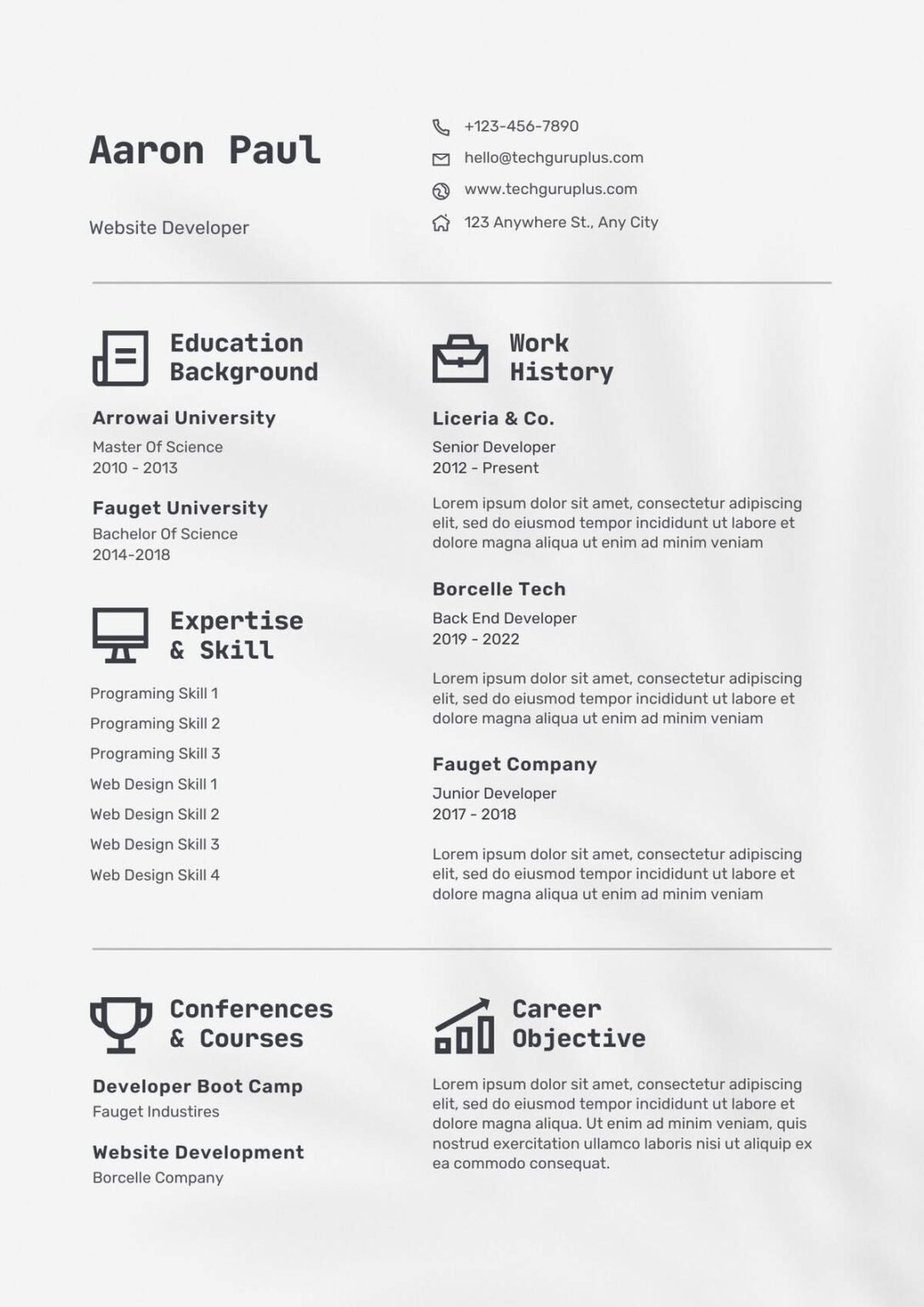 Web Developer Resume 20 Templates Download in Word (.docx)