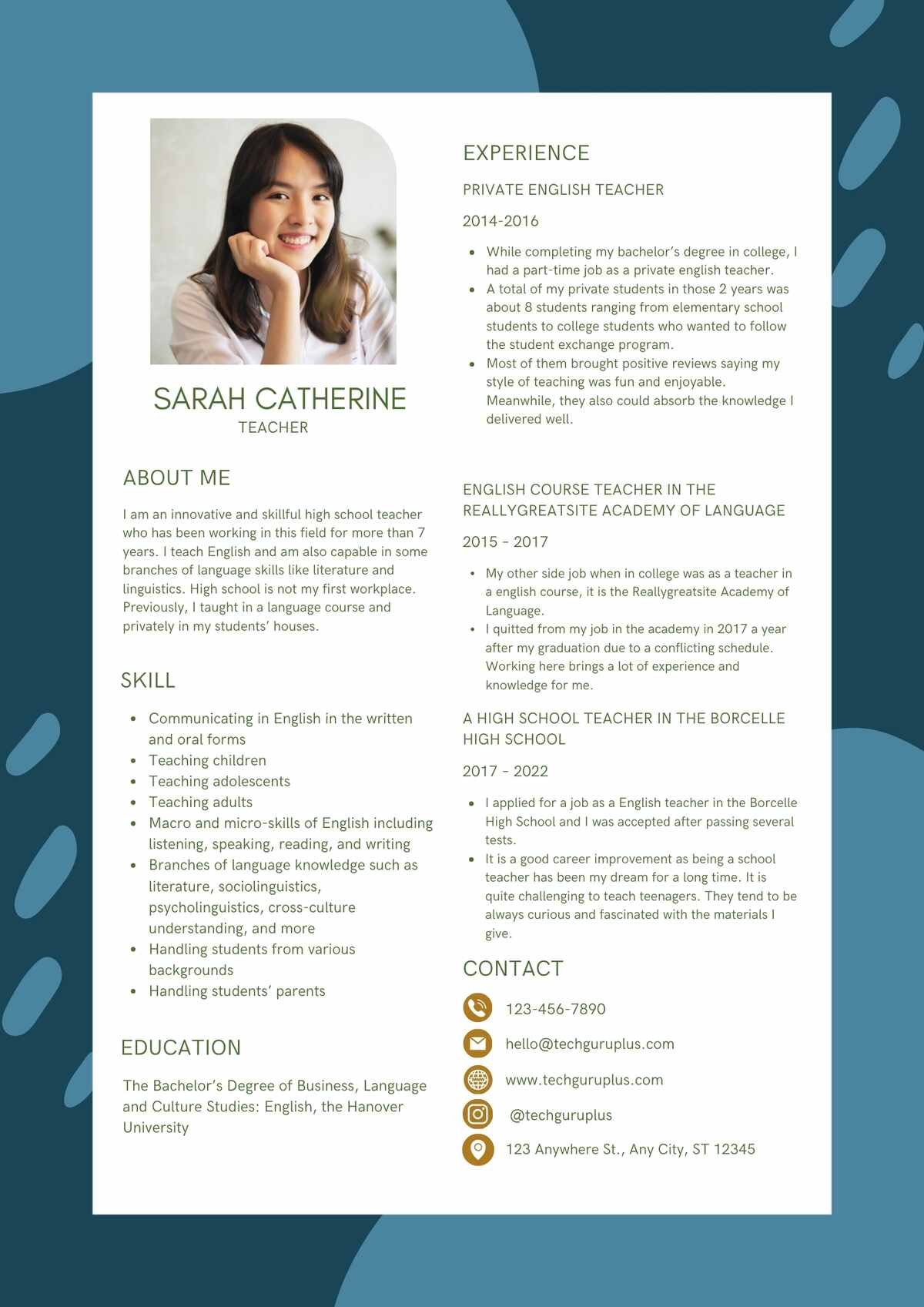 private english teacher Editable Resume Template Download in docx-15