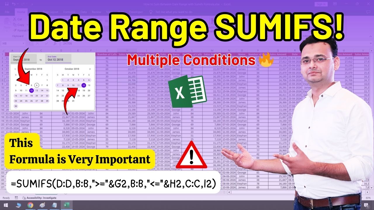 Date Range SUMIFS Formula with Multiple Conditions in Excel