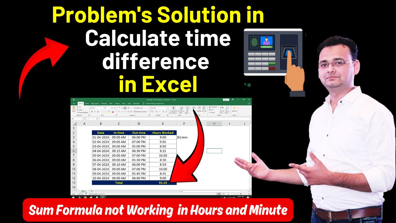 Problem's Solution in Calculate time difference in Excel How to Sum Hours and Minutes in Excel