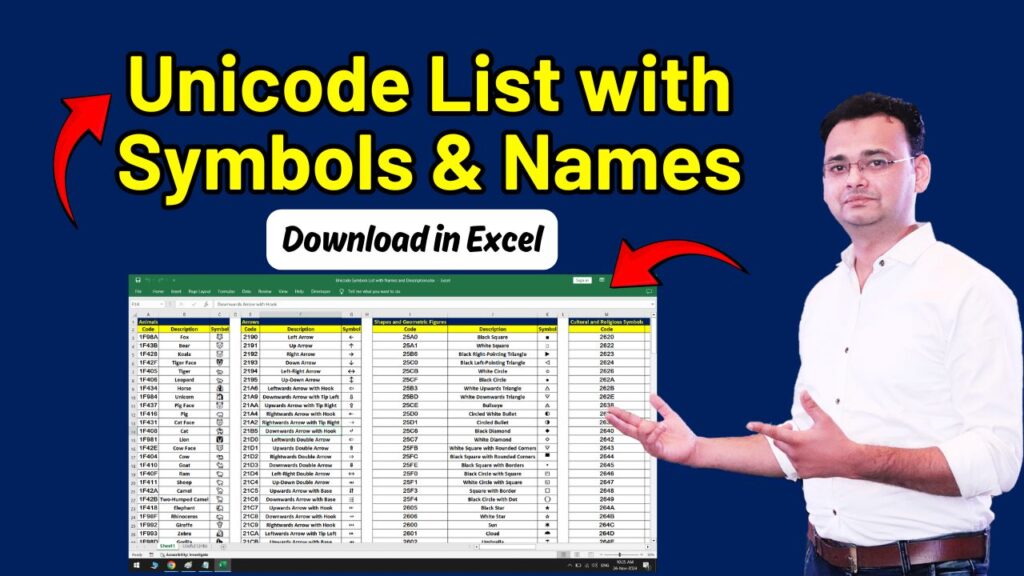 654 Unicode List with Symbols & Names (Download in Excel)