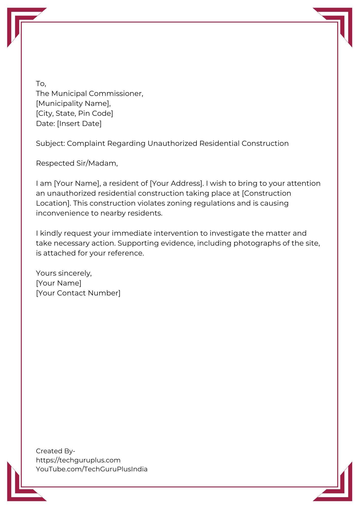 1. Complaint Against Unauthorized Residential Construction