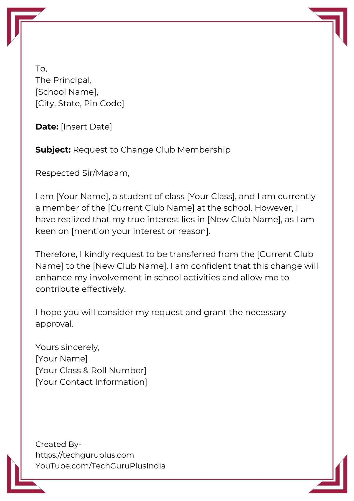 Application for Changing Club Membership Due to Interests