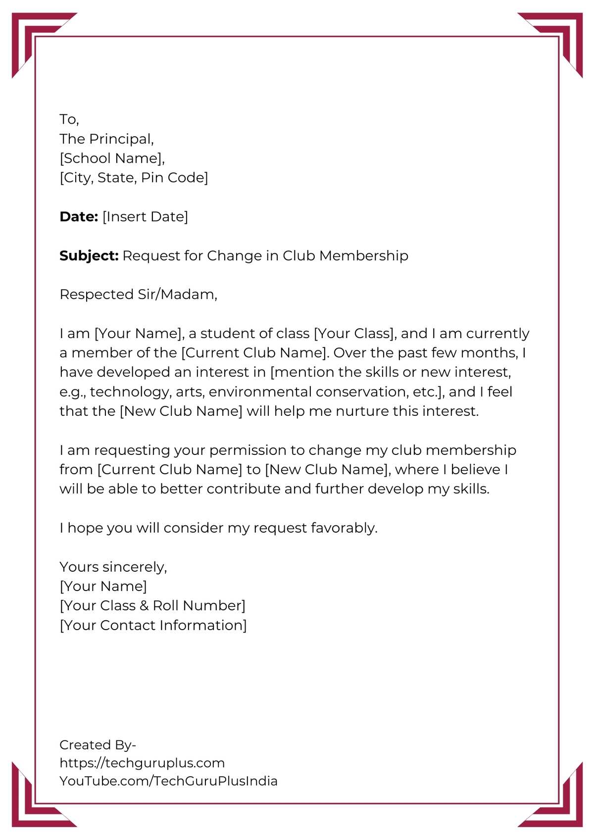 Application for Changing Club Membership Due to New Skills_Interest