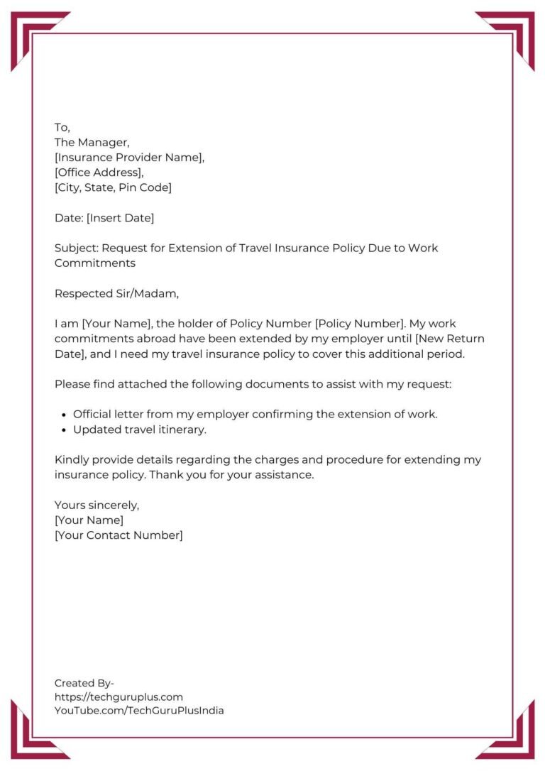 Application for Extending Travel Insurance Policy [5 Format]