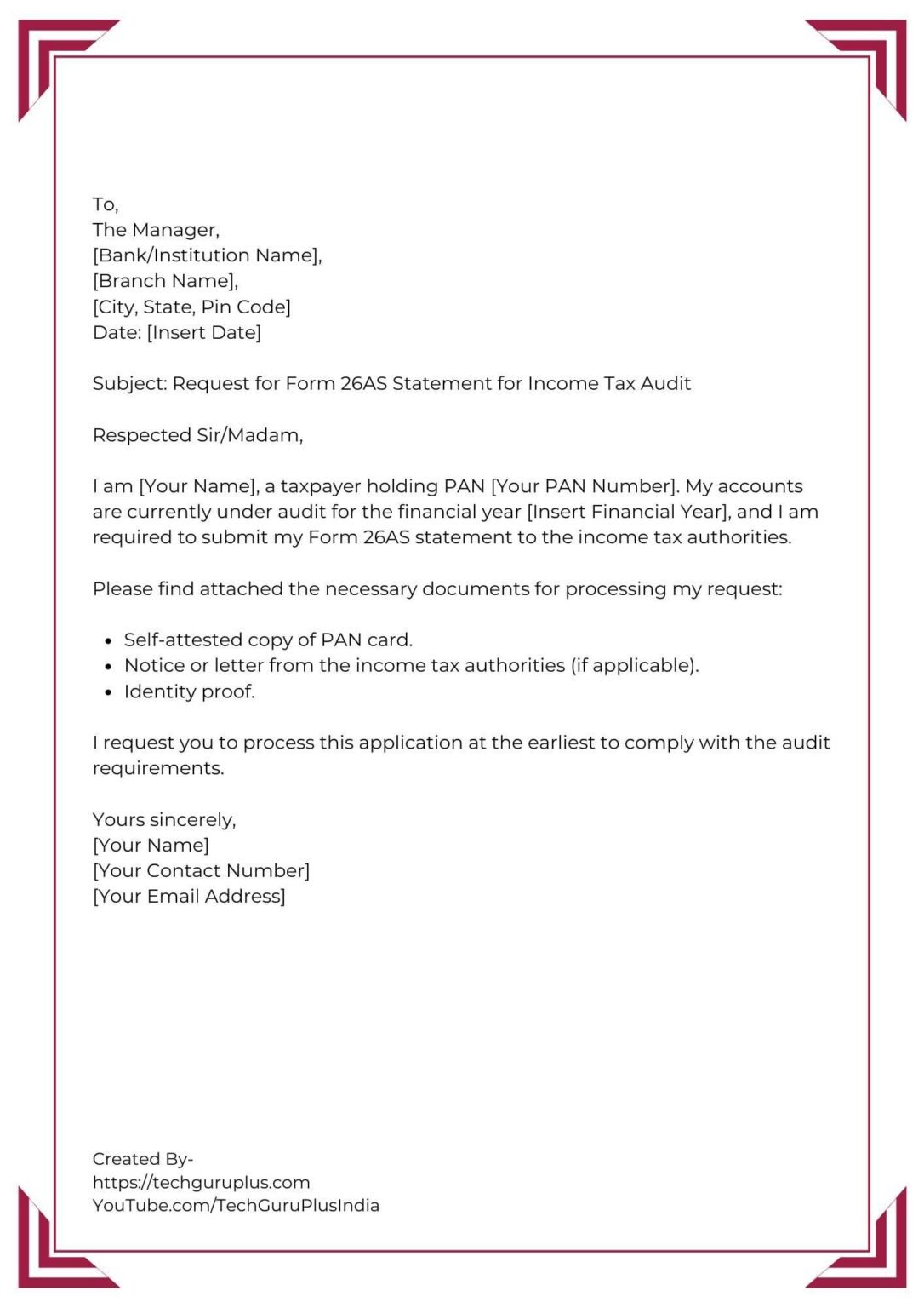 Application for Form 26AS Statement for Income Tax Purposes [5 Format]