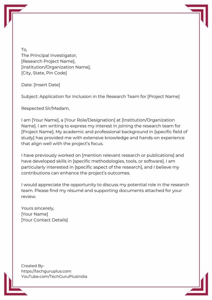 Application for Team Project Inclusion in School/College [5 Format]