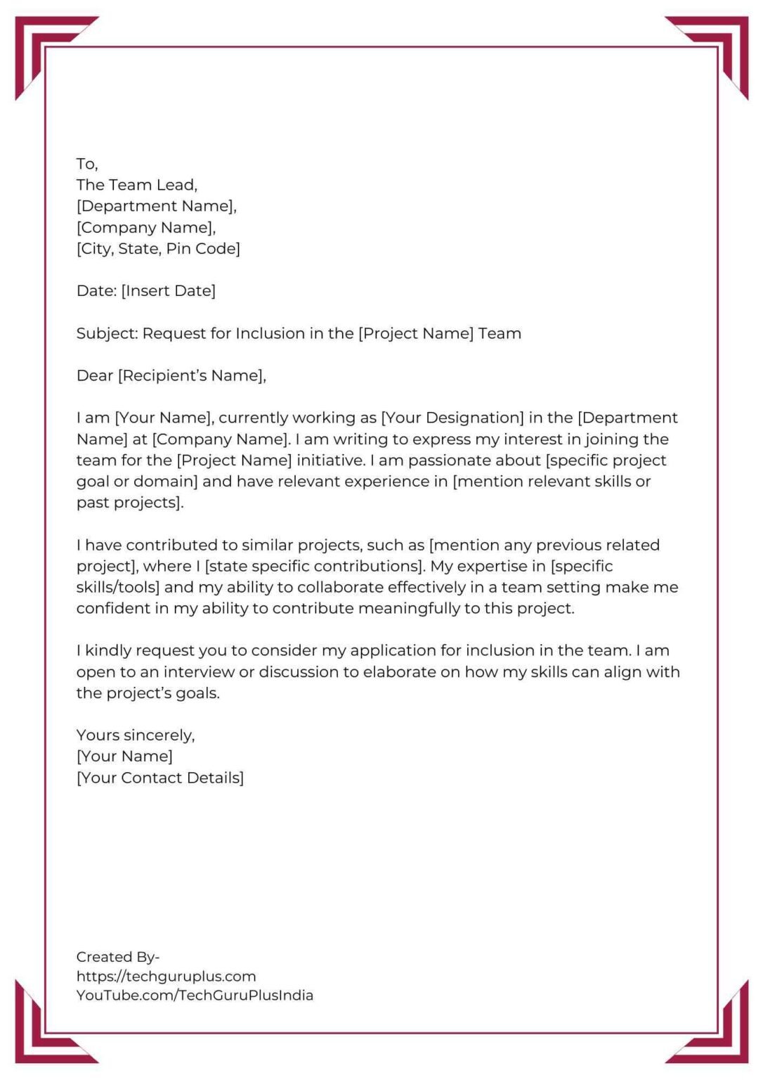 Application for Team Project Inclusion in School/College [5 Format]