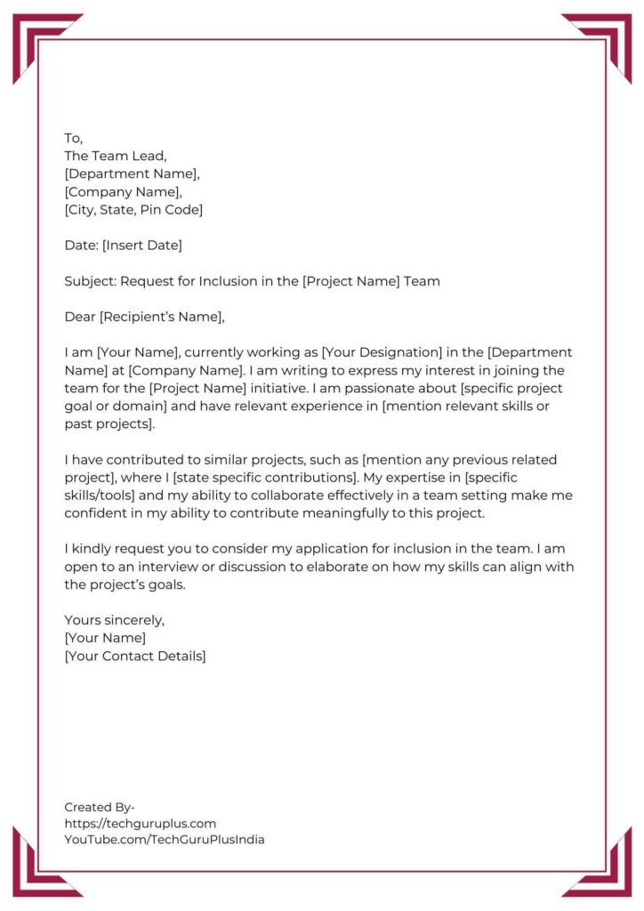 Application for Team Project Inclusion in School/College [5 Format]