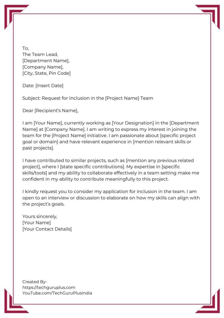 Application for Team Project Inclusion in School/College [5 Format]
