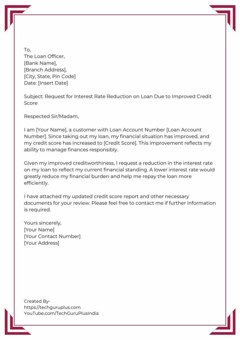 Application for Interest Rate Reduction on Loan [5 Format]