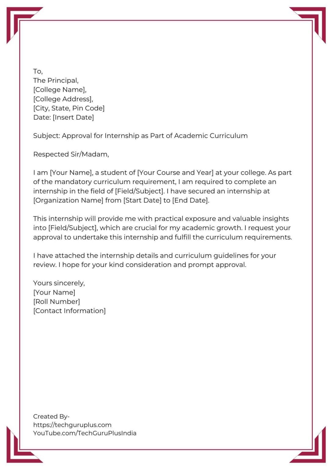 Application for Internship Approval from College [5 Format]