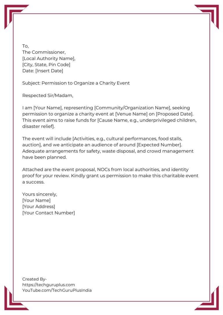 Application for Seeking Permission to Organize a Community Event [5 Format]