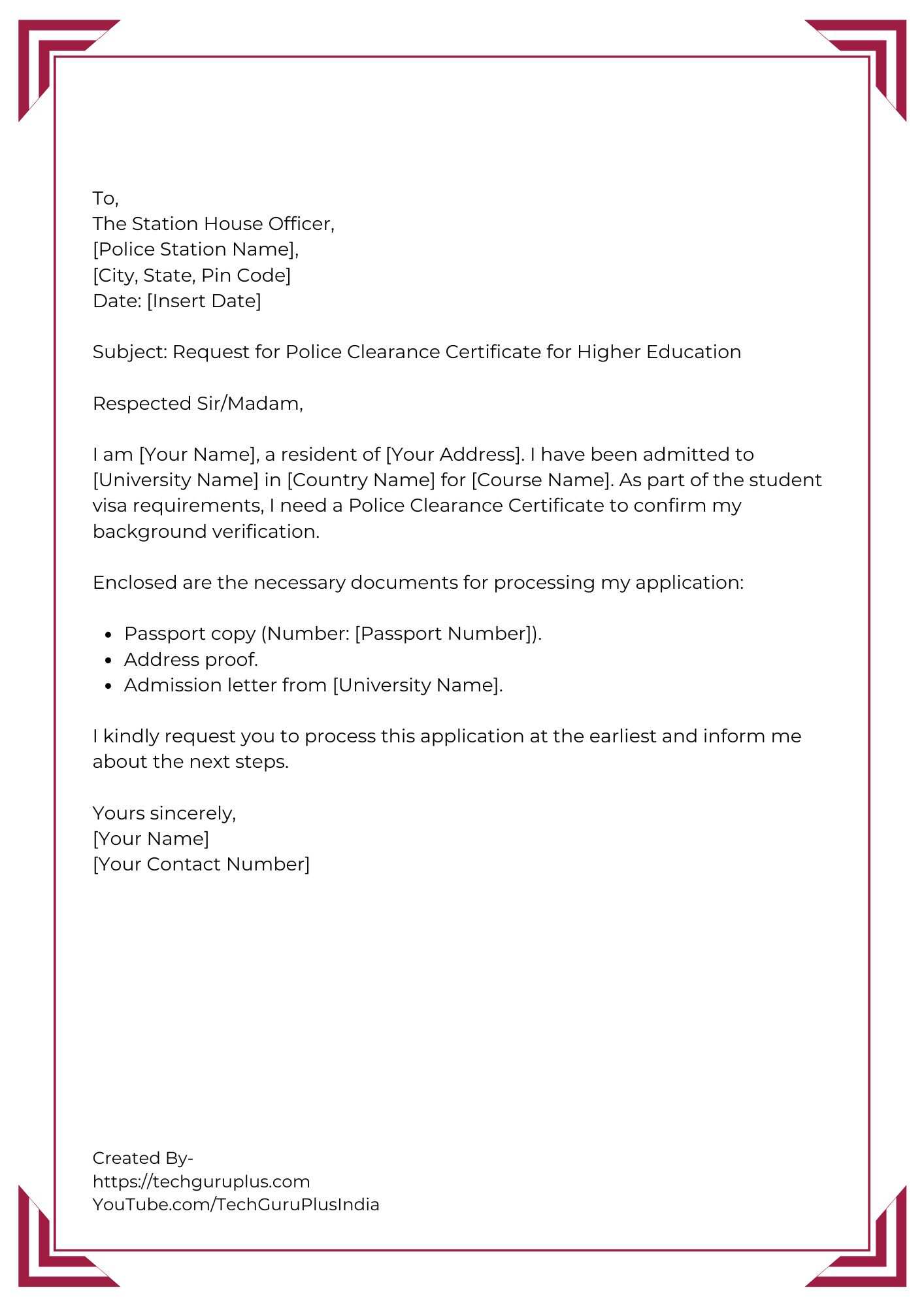 Application for PCC for Higher Education Abroad