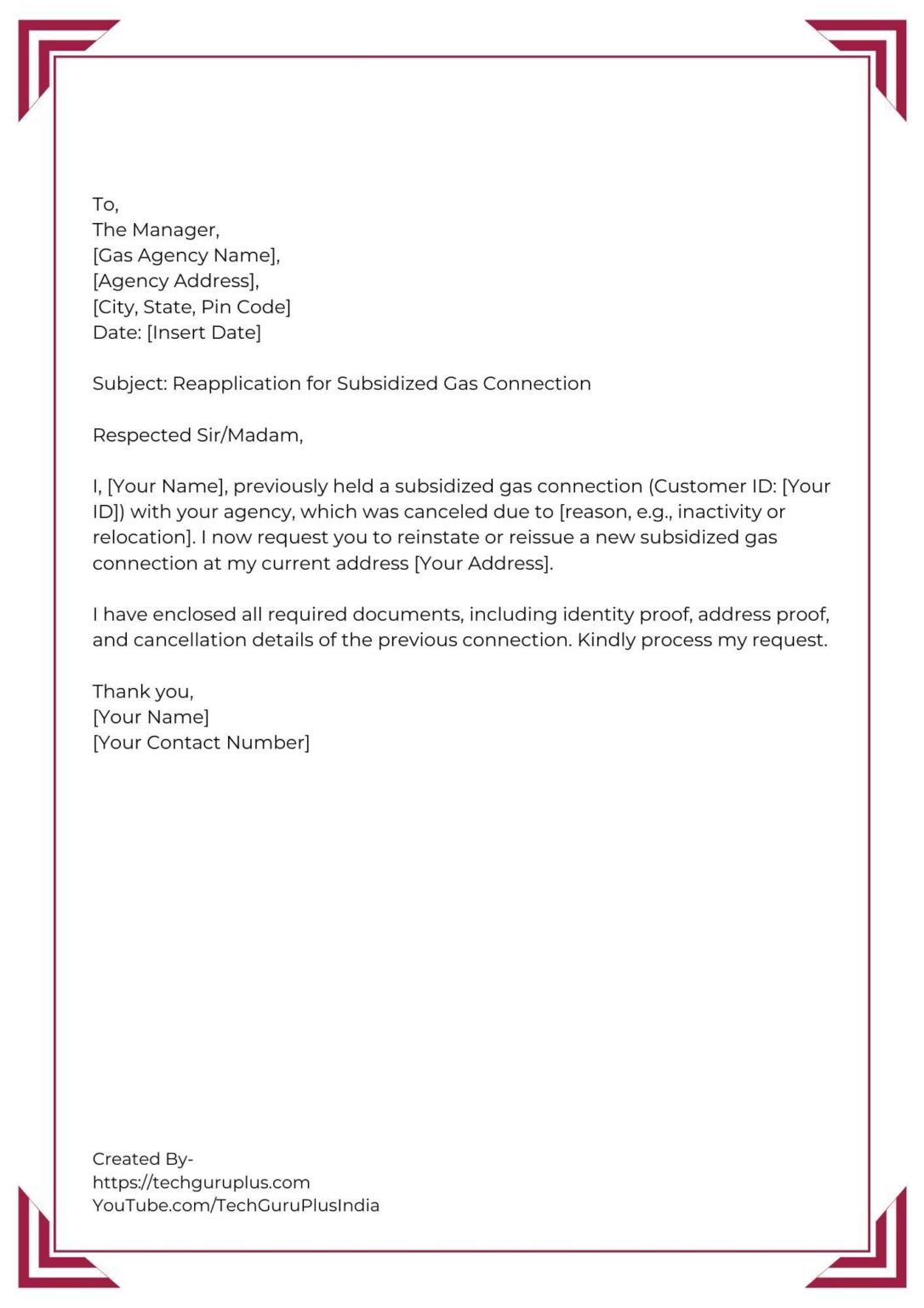 Application for Requesting Subsidized Gas Connection [5 Format]
