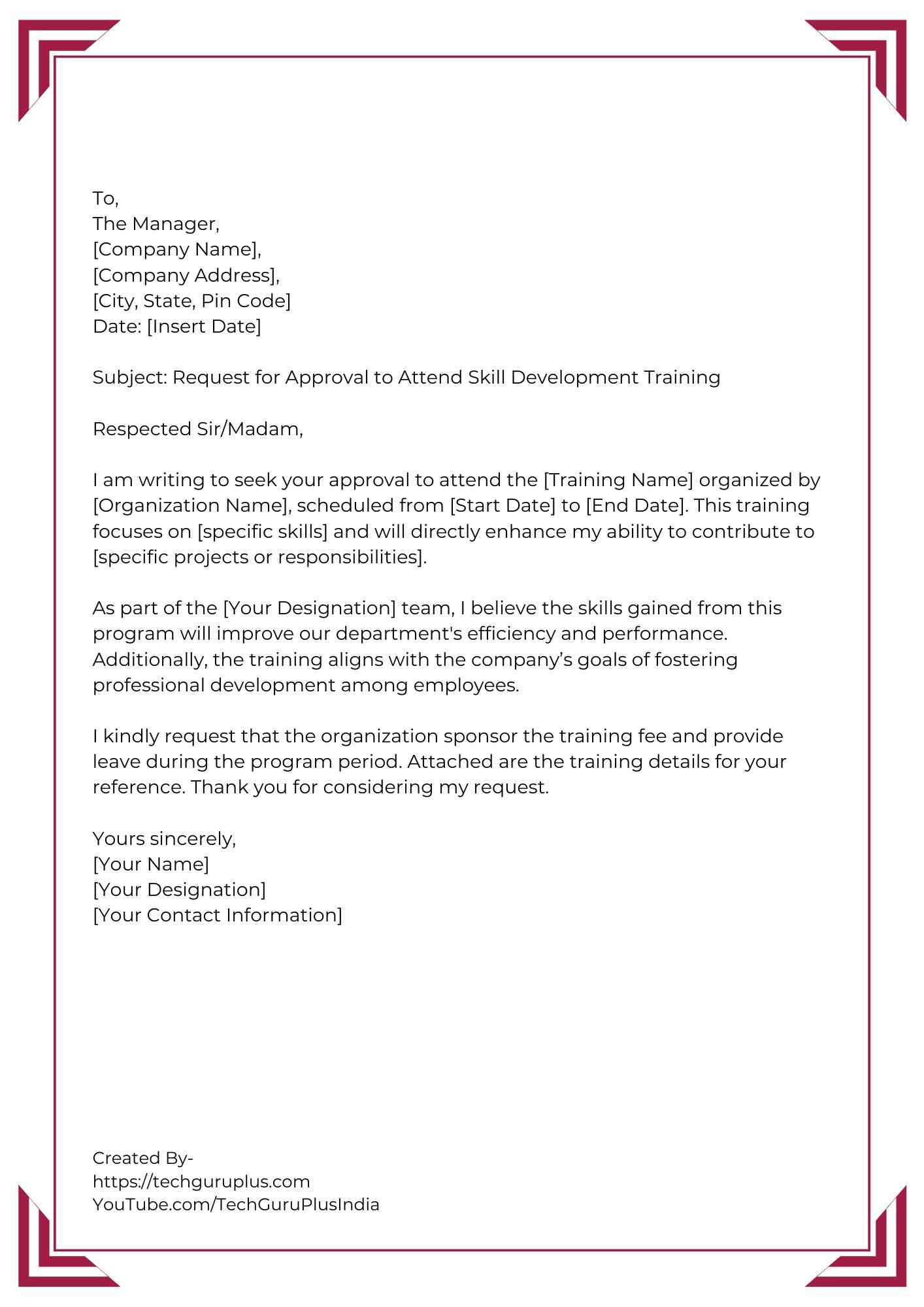 Application for Skill Development Training Sponsored by Employer