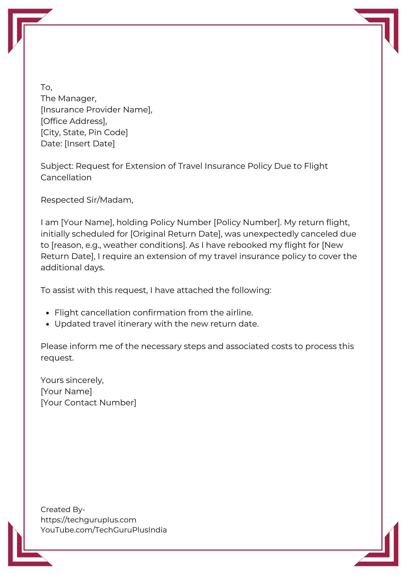 Application for Travel Insurance Extension Due to Flight Cancellation