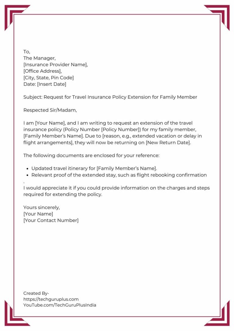 Application for Extending Travel Insurance Policy [5 Format]