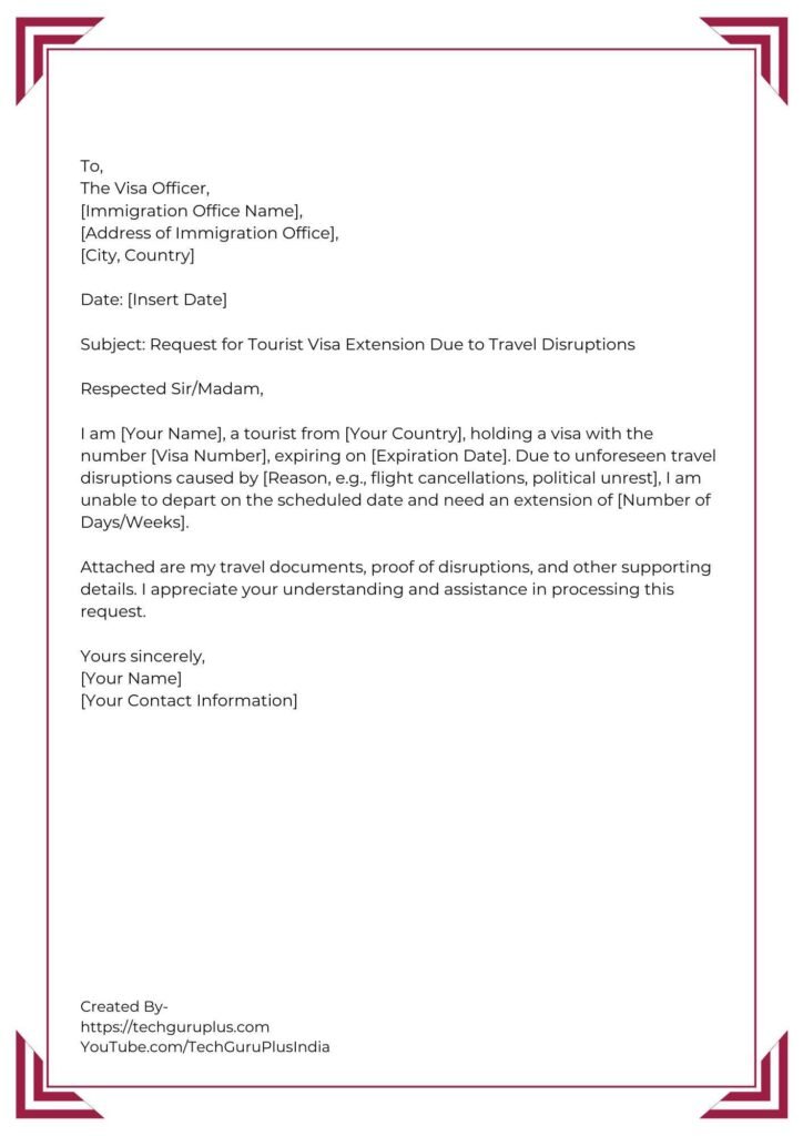 Application for Tourist Visa Extension Request [5 Format]