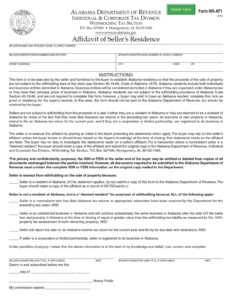 Alabama Affidavit of Seller’s Residence Form NR-AF1 Download in PDF