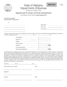 Alabama Agreement to Entry of Final Assessment Form BA-RS2 Download in PDF