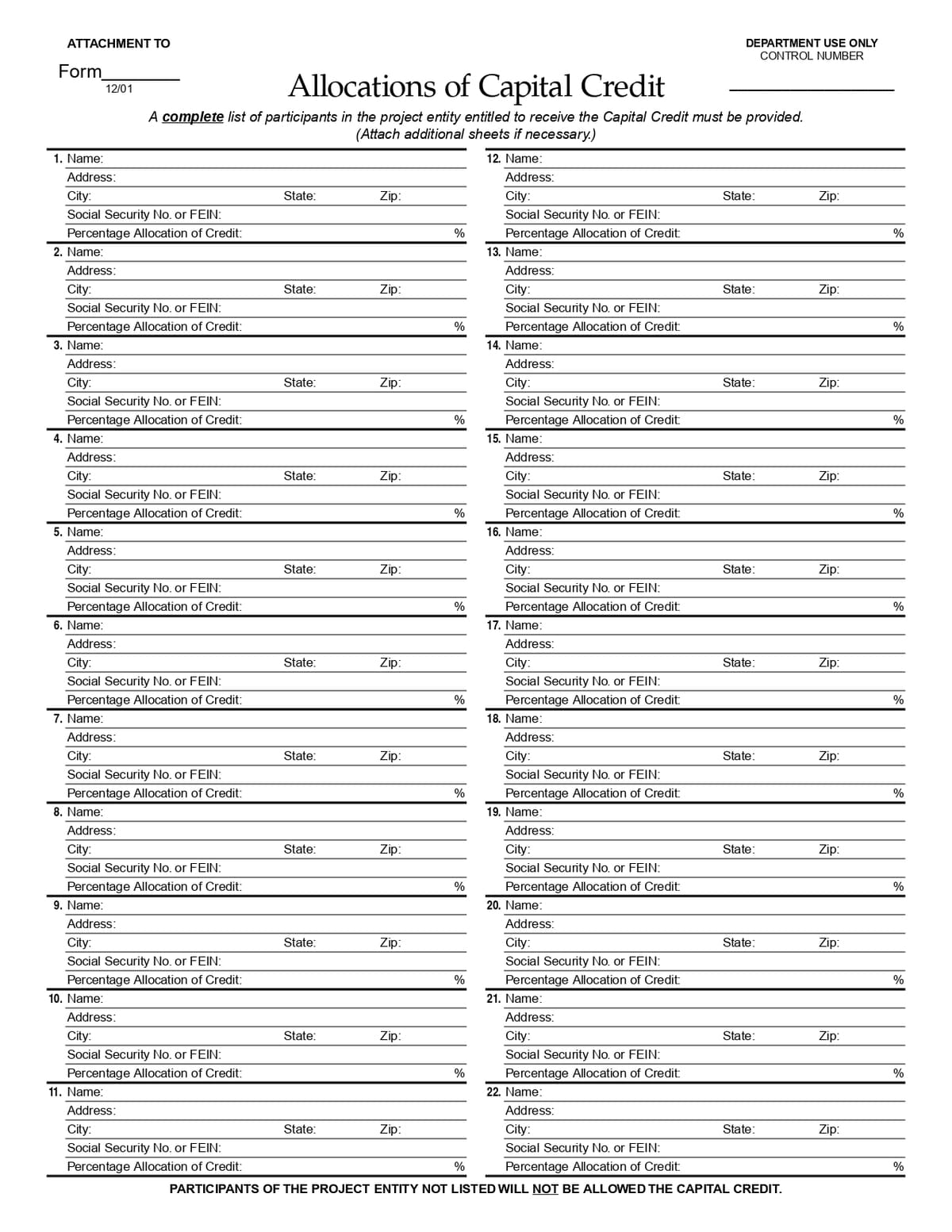 Alabama Allocation Schedule for Capital Credit Form Download in PDF