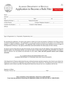 Alabama Application to Become a Bulk Filer Form BF-1 Download in PDF