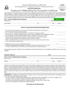 Alabama Employee's Withholding Exemption Certificate A4 Form Download in PDF