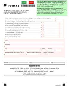 Alabama Employer's Quarterly Return of Income Tax Withheld A-1 Form Download in PDF