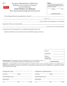 Alabama Joint Petition for Refund B&L RJ Form Download in PDF