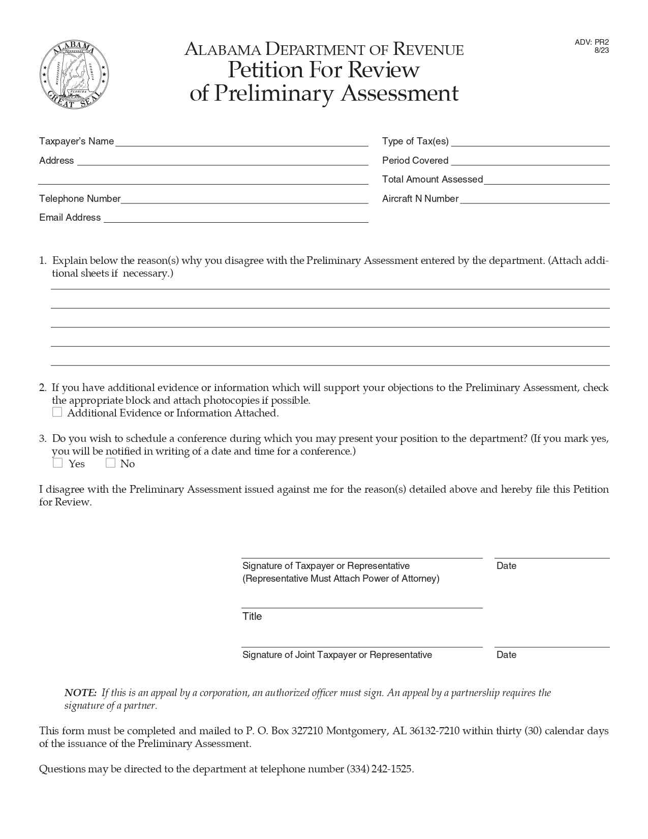 Alabama Petition for Review of Preliminary Assessment Download in PDF