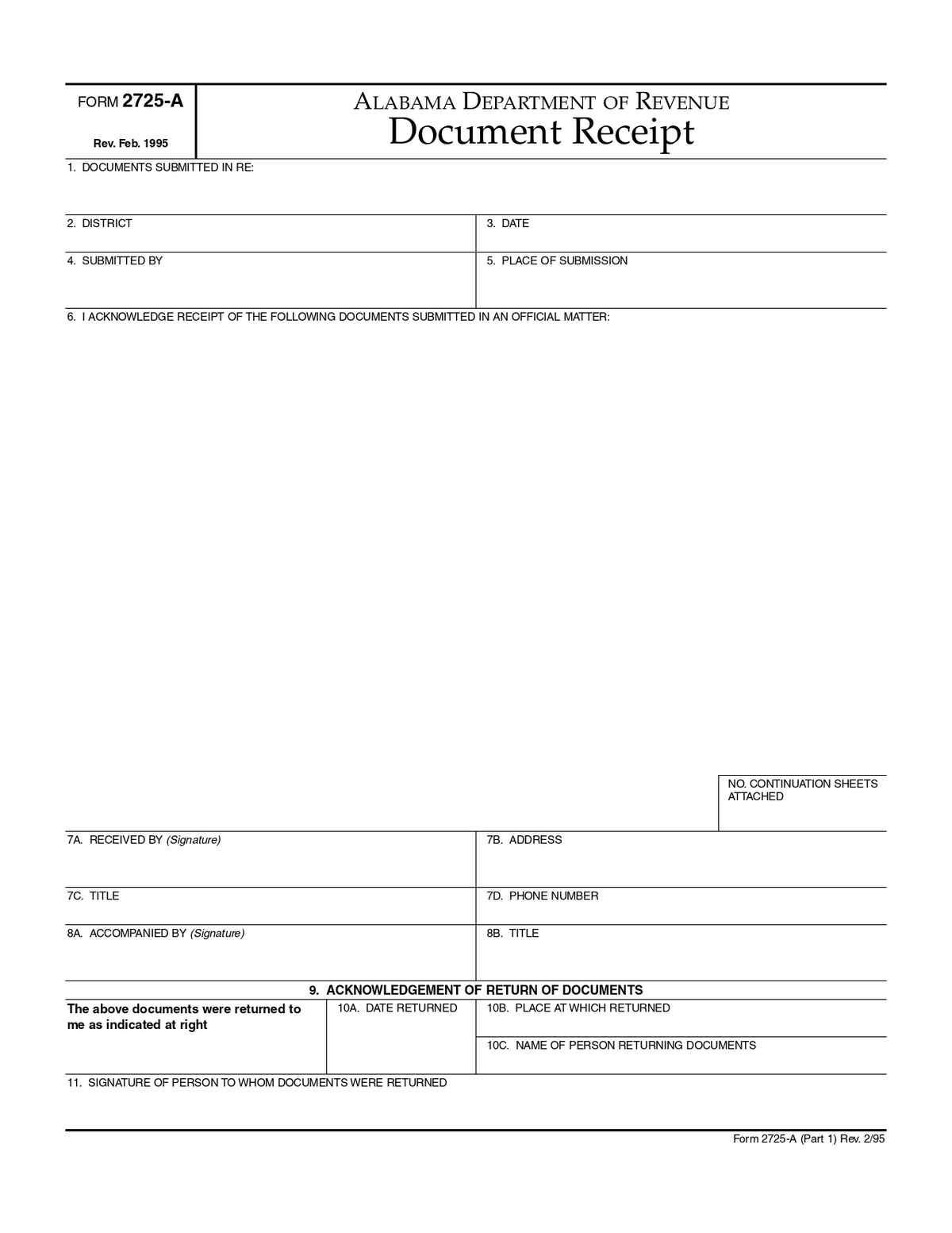 Document Receipt 2725-A Form 1