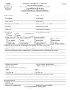 Alabama Information Referral - Report Tax Evasion or Fraud  INV 37283 Form Download in PDF