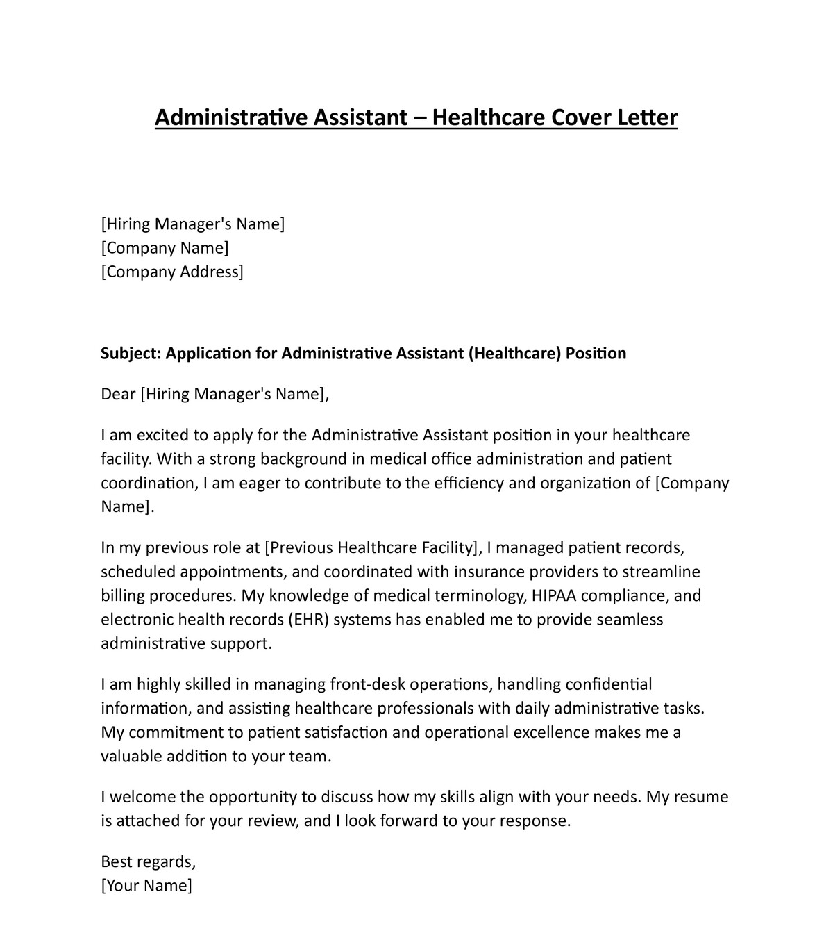 Administrative Assistant Job Cover Letter