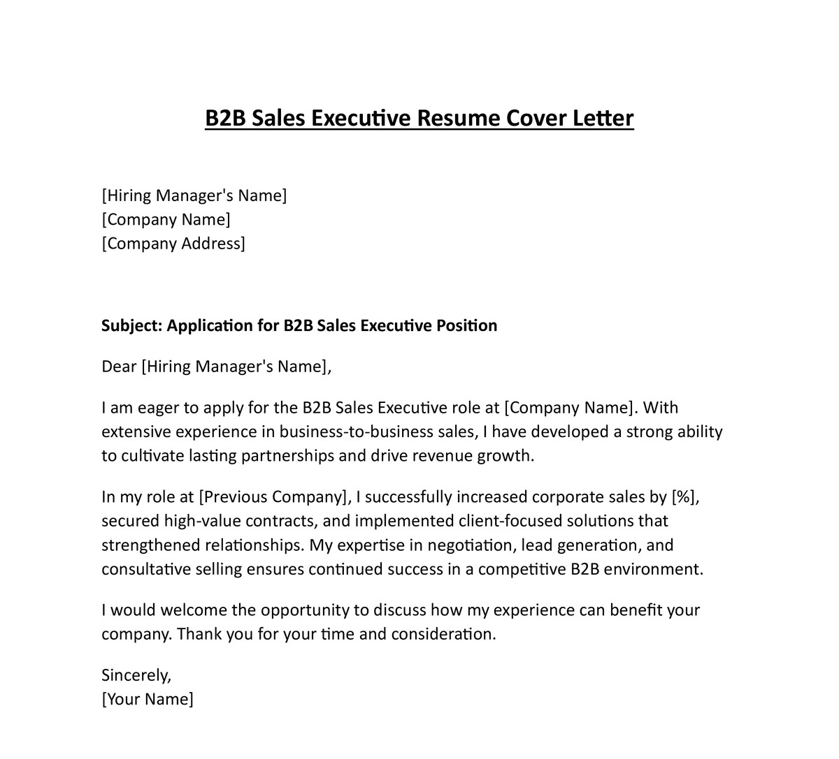 B2B Sales Executive Resume Cover Letter