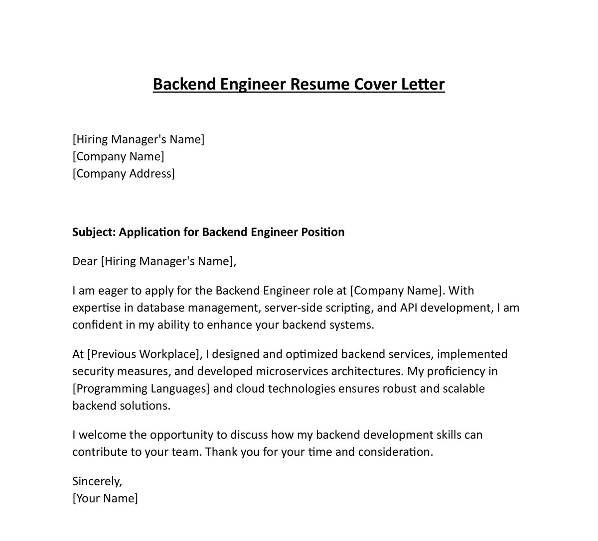 Backend Engineer Resume Cover Letter