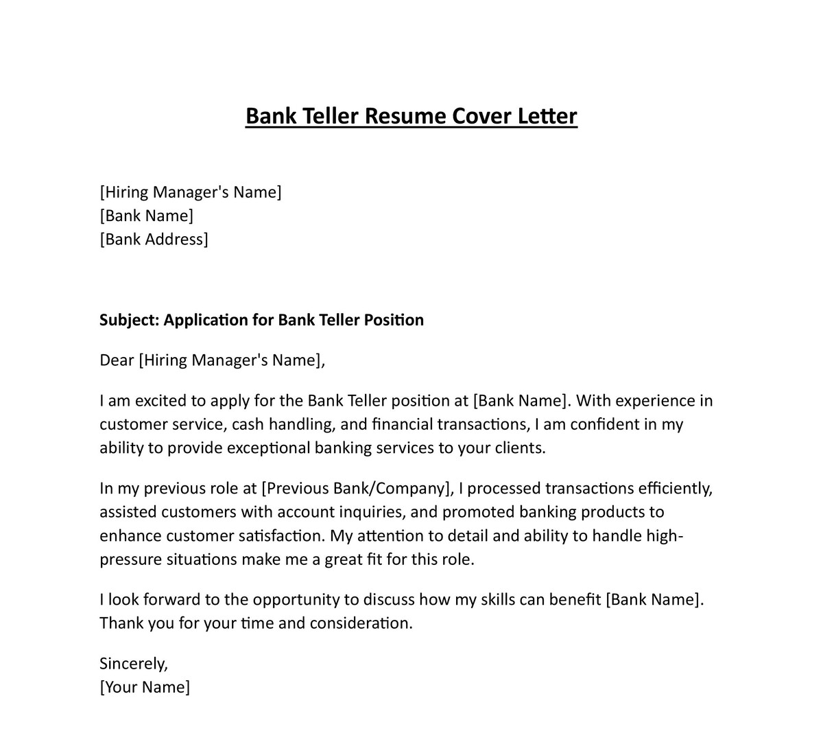 Bank Teller Resume Cover Letter