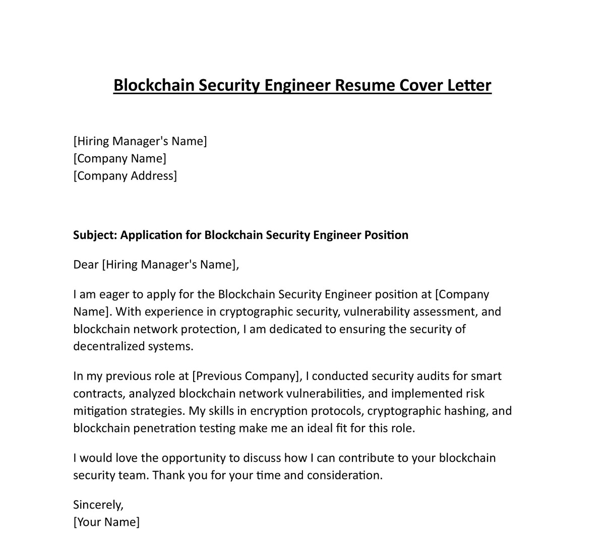 Blockchain Security Engineer Resume Cover Letter