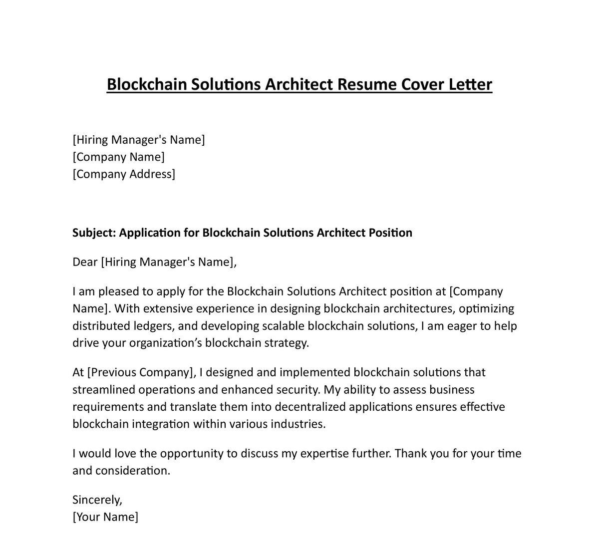 Blockchain Solutions Architect Resume Cover Letter