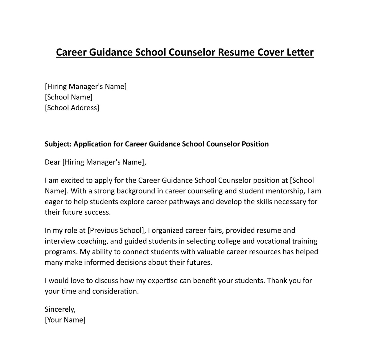 Career Guidance School Counselor Resume Cover Letter