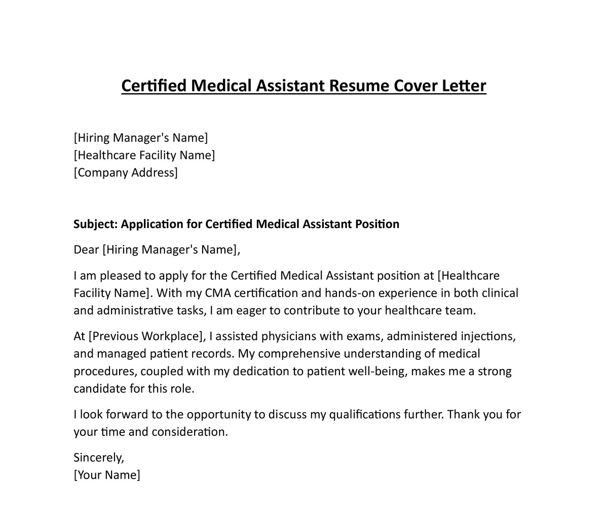 Certified Medical Assistant Resume Cover Letter