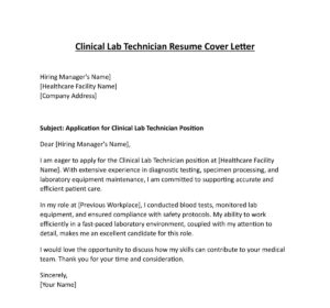 Lab Technician Job Resume Cover Letter (5 Templates) Download in Word (.docx)