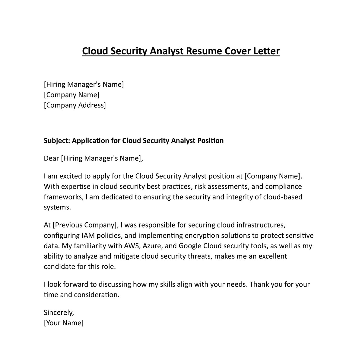 Cloud Security Analyst Resume Cover Letter