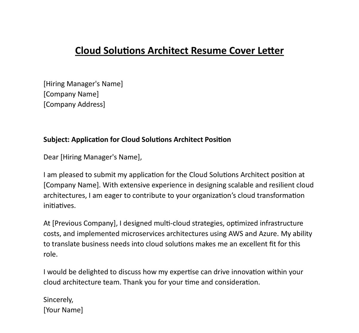 Cloud Solutions Architect Resume Cover Letter