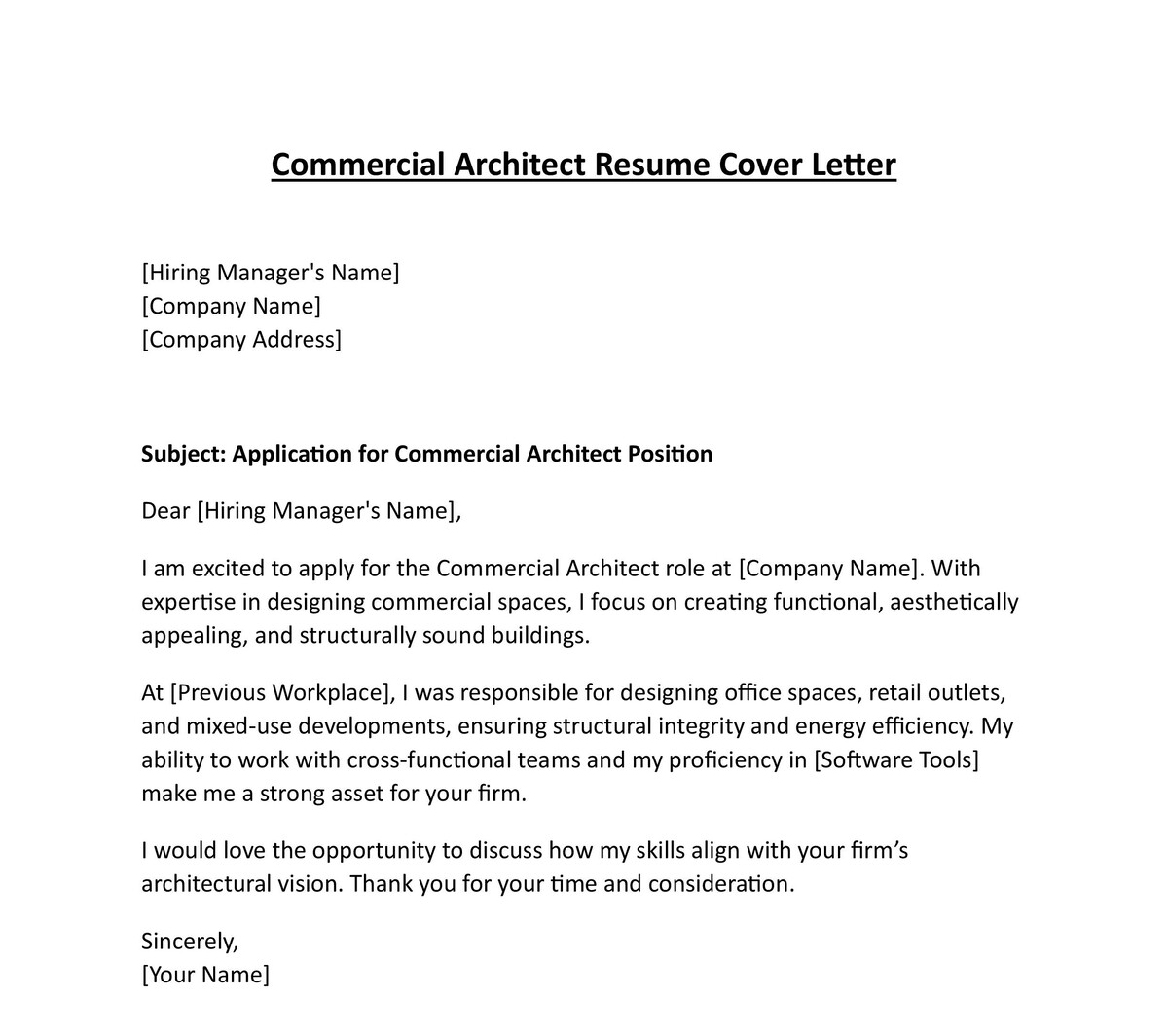 Commercial Architect Resume Cover Letter