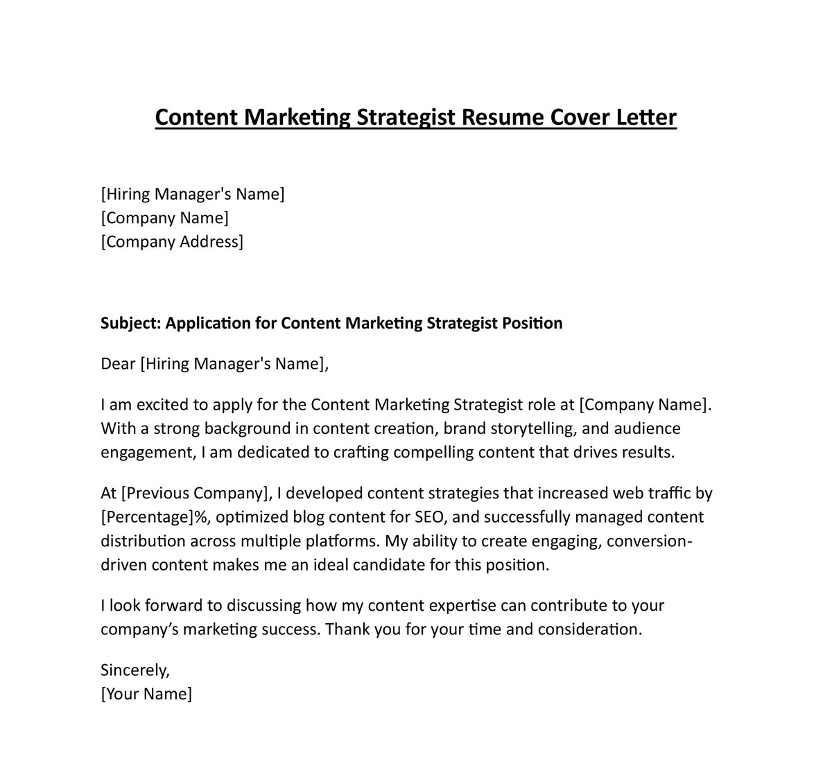 Content Marketing Strategist Resume Cover Letter