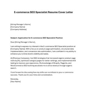 SEO Specialist Job Resume Cover Letter (5 Templates) Download in Word (.docx)