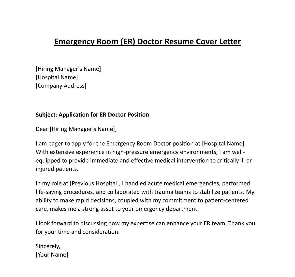 Emergency Room (ER) Doctor Cover Letter