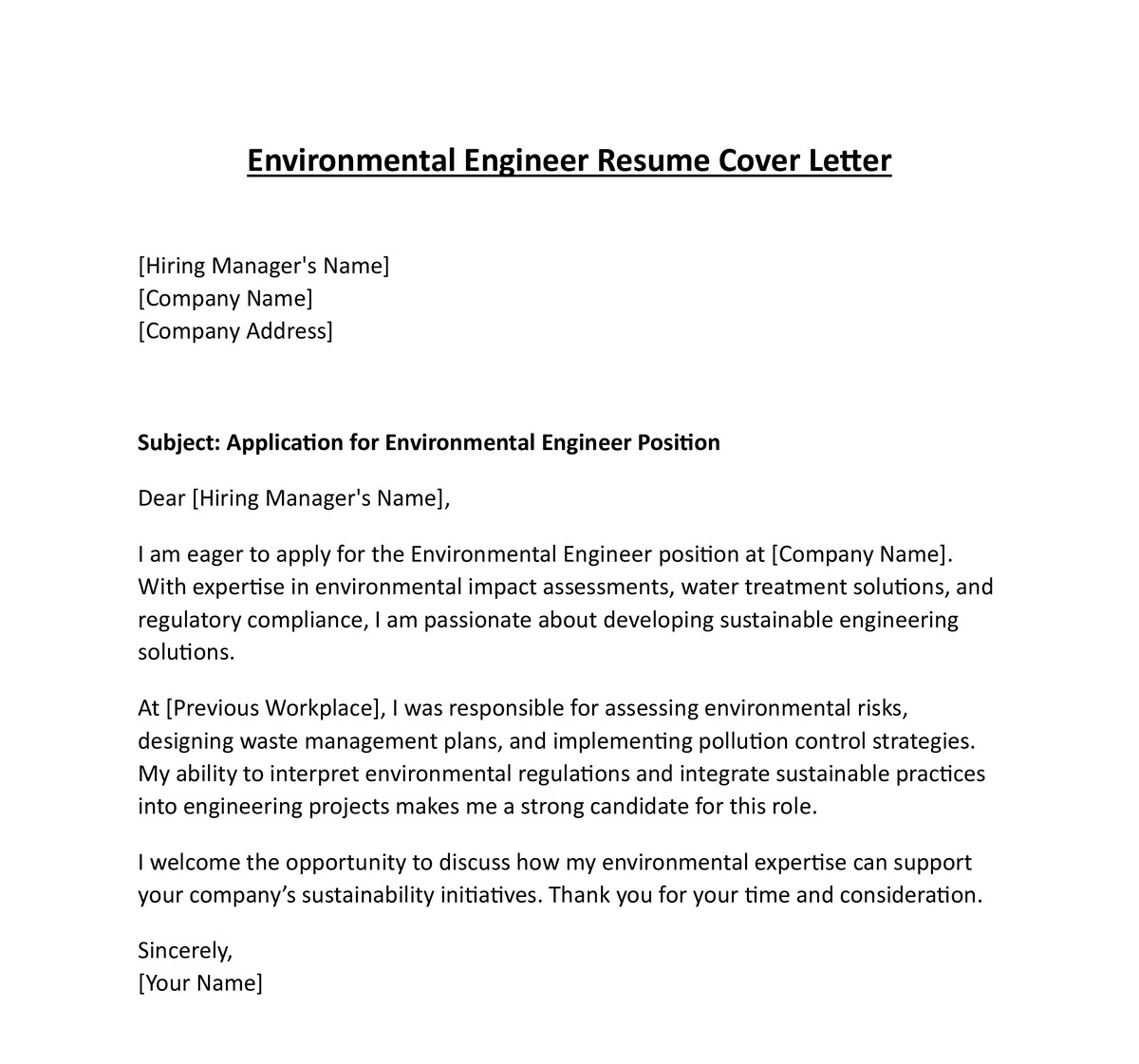 Environmental Engineer Resume Cover Letter