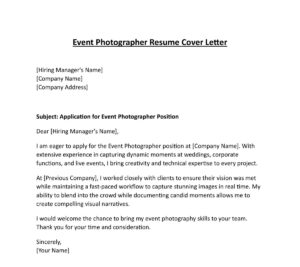 Photographer Job Resume Cover Letter (5 Templates) Download in Word (.docx)